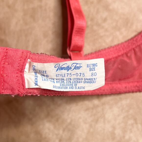 Vintage 90s Vanity Fair Floral Lace Bra Pink Mesh Polka Dot Lingerie Romantic - Picture 5 of 9